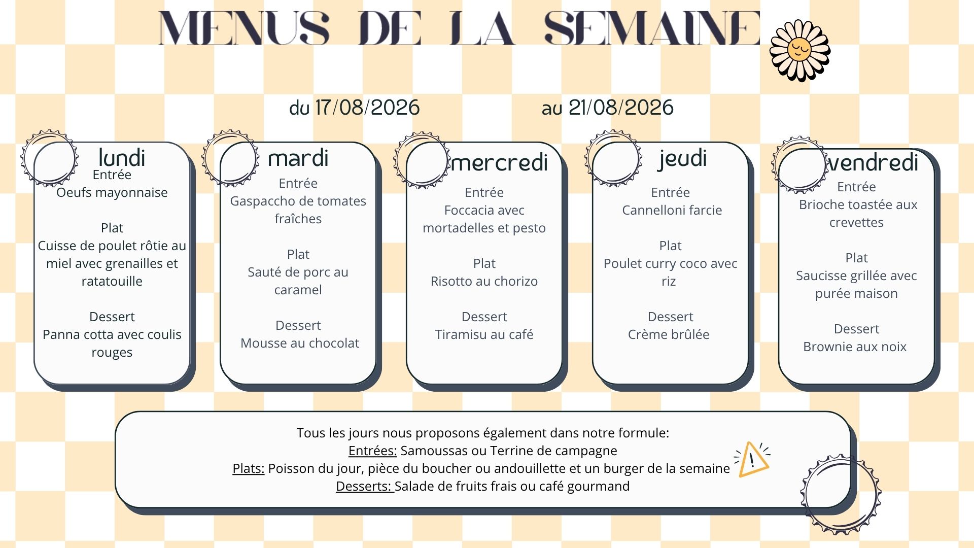 Semaine du 17 au 21 août 26